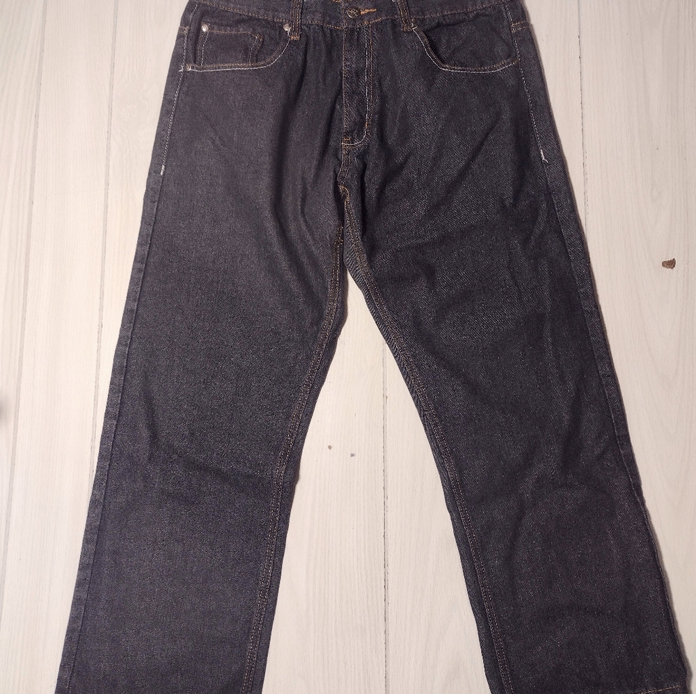 Urban Label Embroidery Pockets Black Denim Jeans Men's Size 38X30